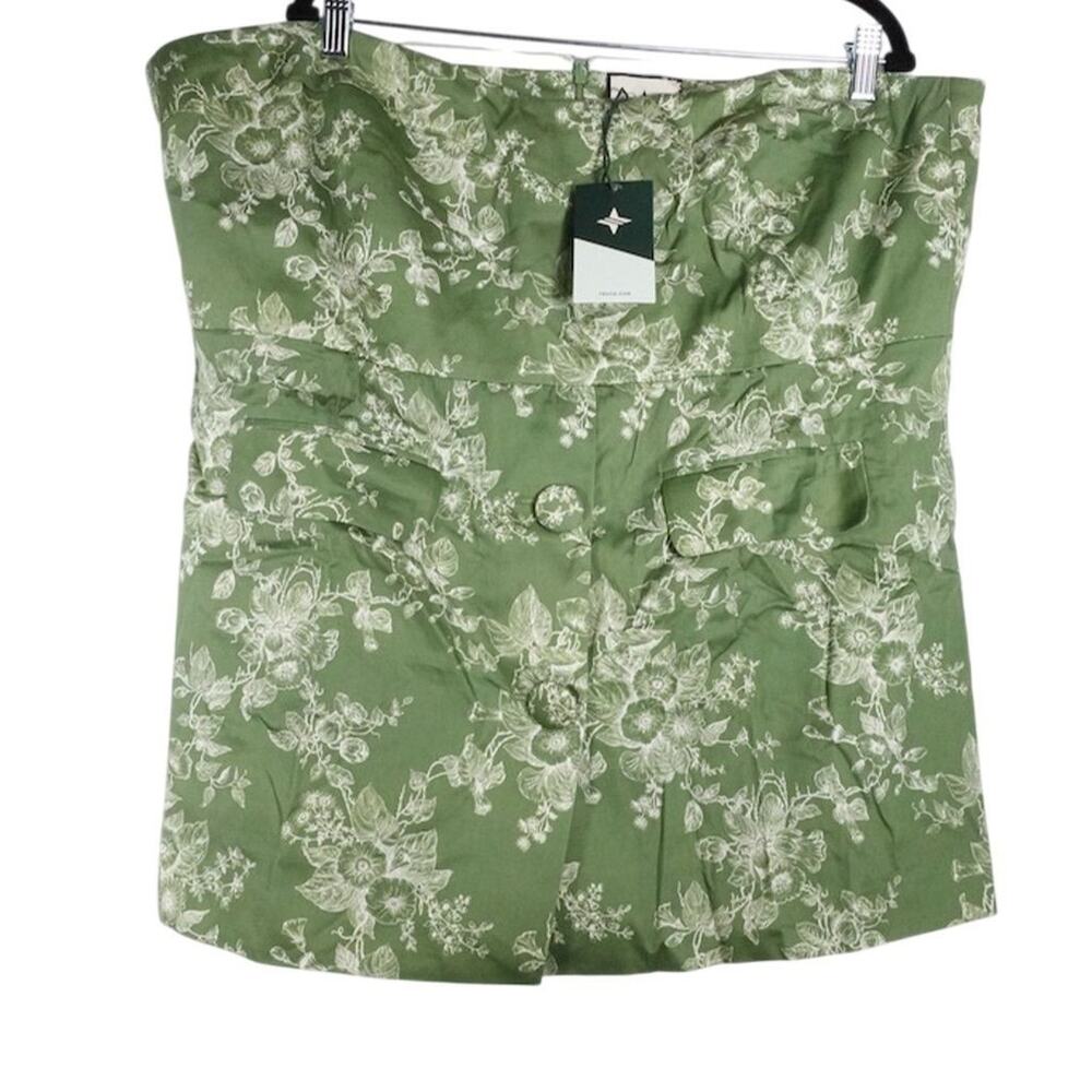 New Hyacinth House Women's 3XL Green Floral Toile Strapless Satin Top 1863-22